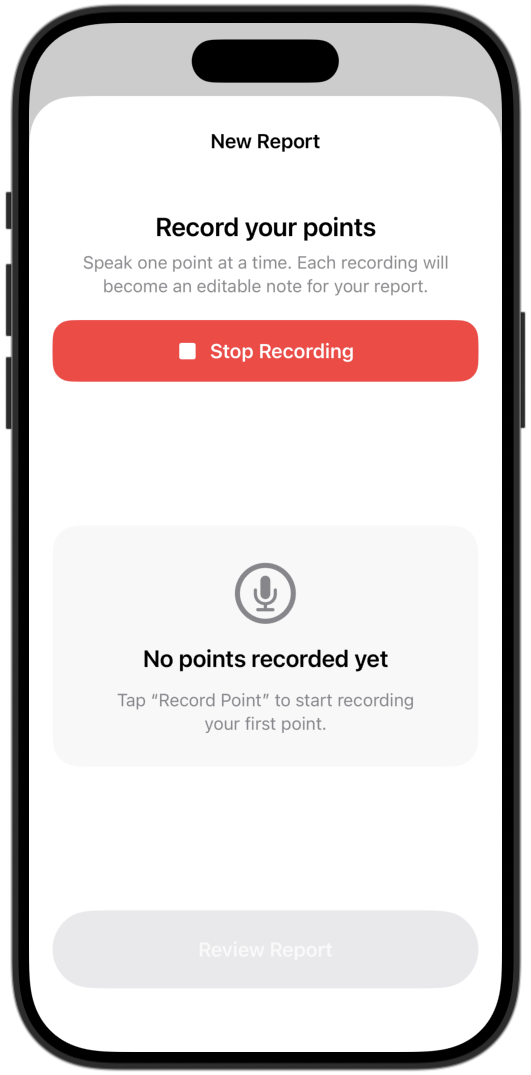 Inspectio recording a point, with a Stop Recording button